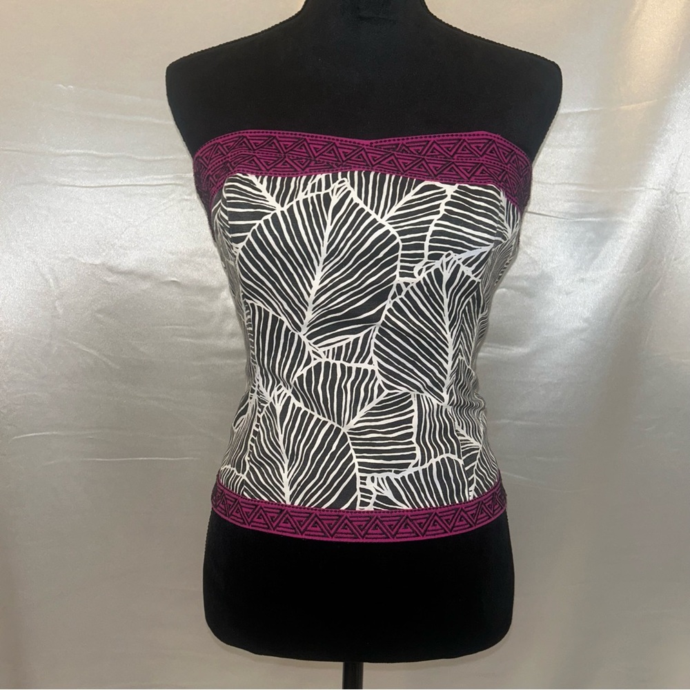 White House Black Market Aztec & Leaf Print Bustier Slight Flare Top